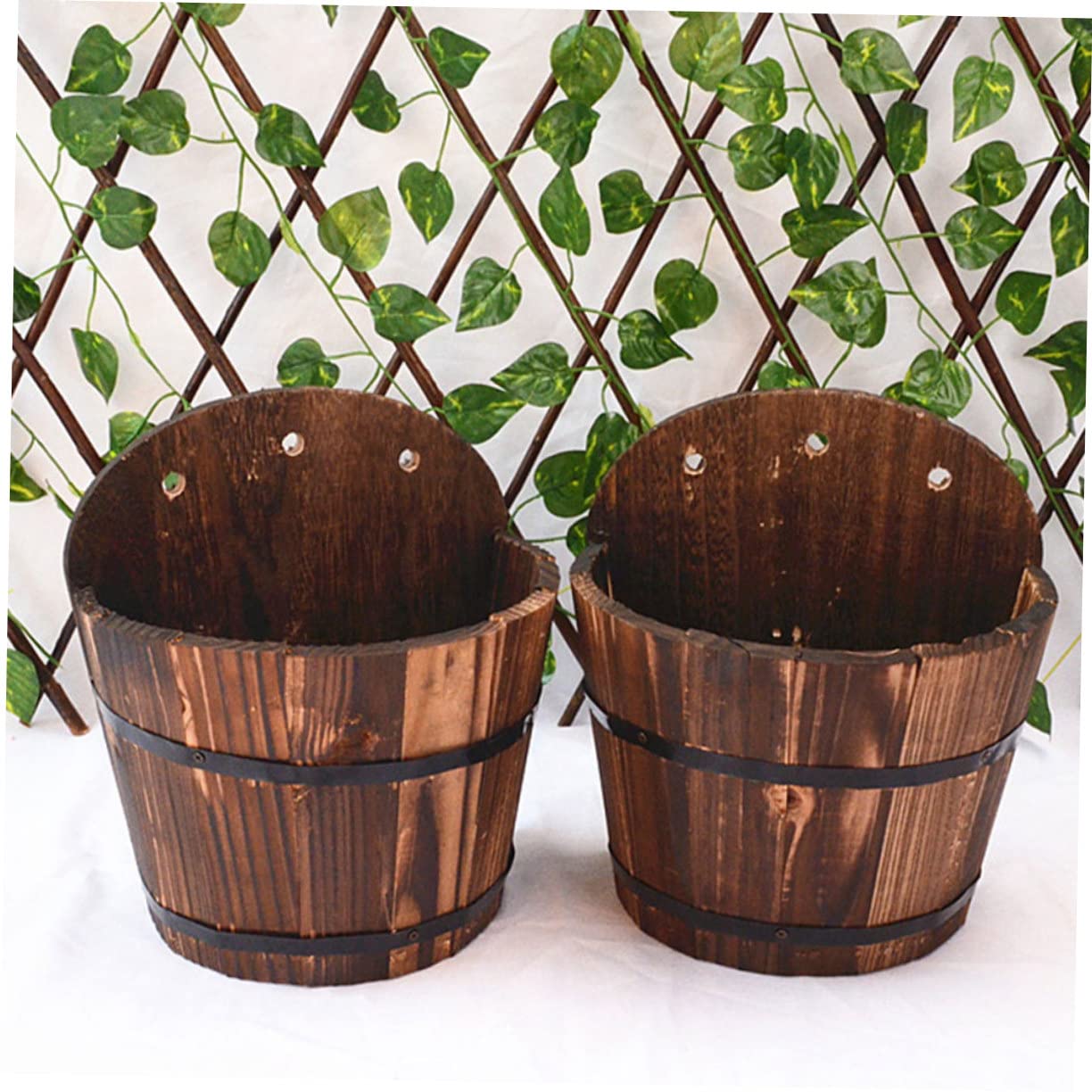 HAKIDZEL Retro Wooden Flower Pot Large Plant Pot Outdoor